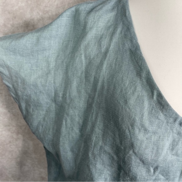 Linen Cloud Boxy V-Neck Cinched Waist Blouse In Blue Women's Size M - Picture 7 of 8